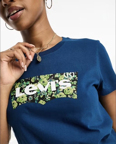 Levi's Blue Floral Batwing Logo Graphic T-Shirt L/M