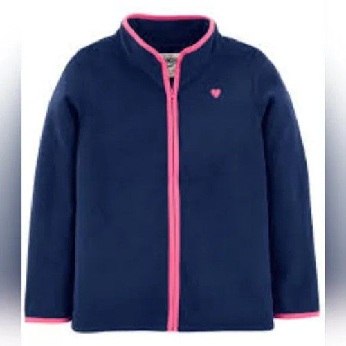 OshKosh B’gosh Navy Fleece Jacket Girls Size 10 Pink Heart