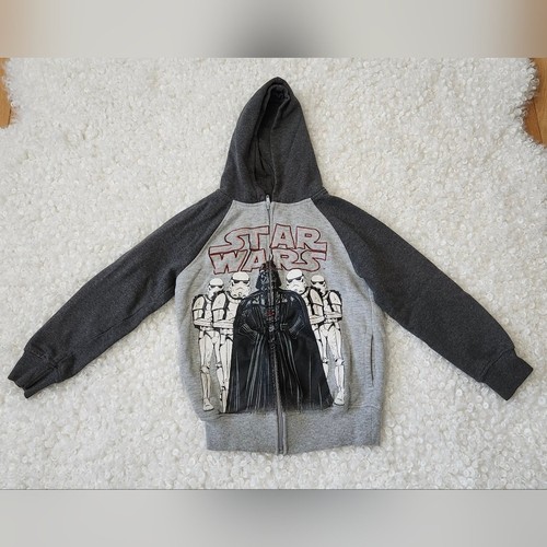 Star Wars Kids Black Gray Zip-Up Hoodie Sz M 7/8 Darth Vader