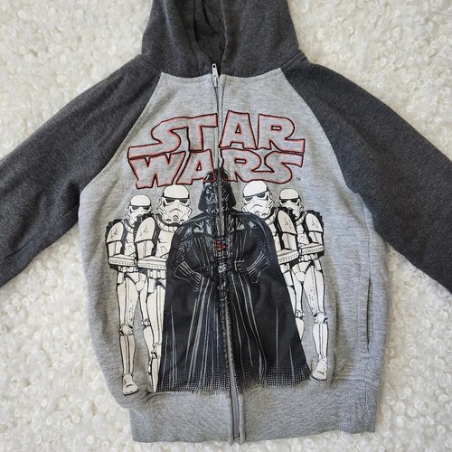 Star Wars Kids Black Gray Zip-Up Hoodie Sz M 7/8 Darth Vader - photo 2