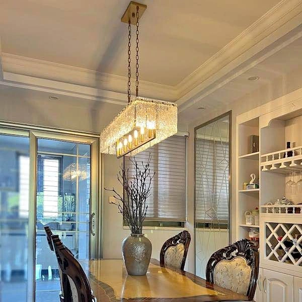 Modern Linear Crystal Chandelier in Gold