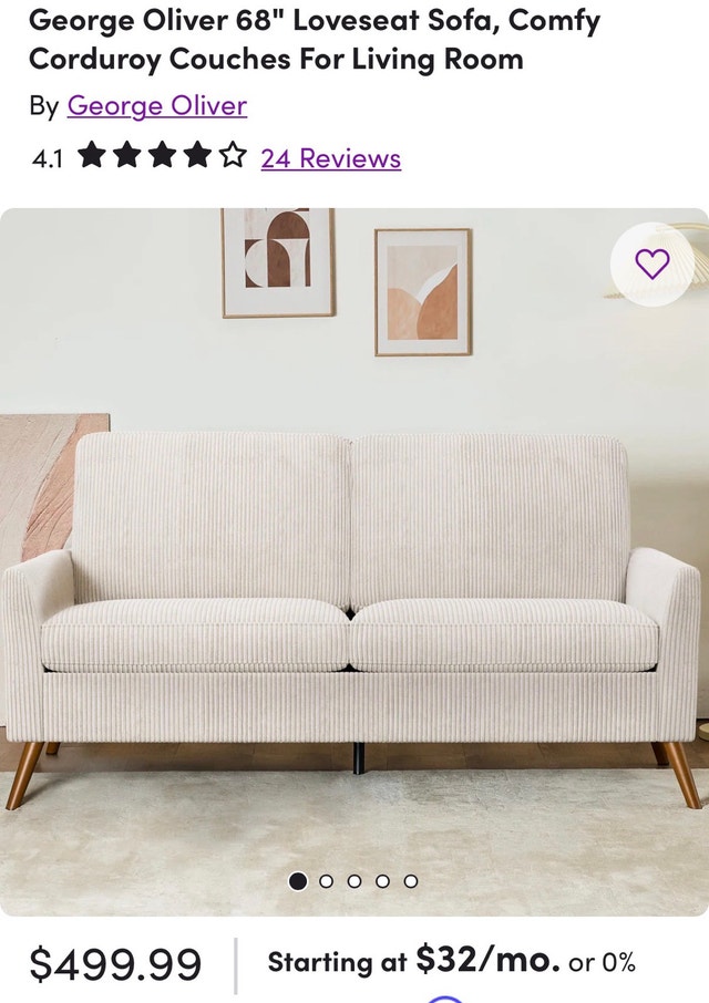 George Oliver 68 inch Loveseat Sofa