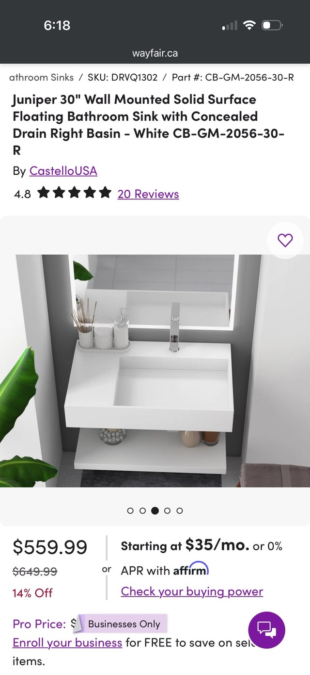 Brand new CastelloUSA Juniper 30" Wall Mounted Floating Sink - photo 3