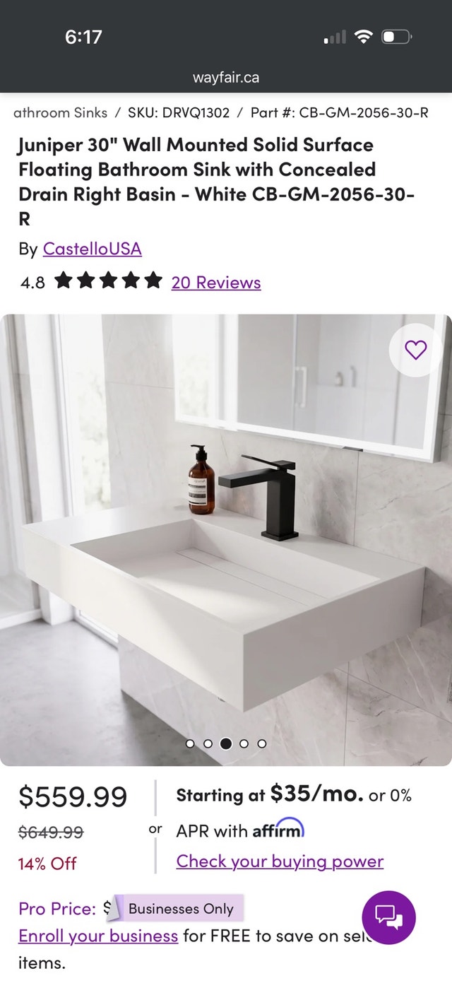 Brand new CastelloUSA Juniper 30" Wall Mounted Floating Sink - photo 4