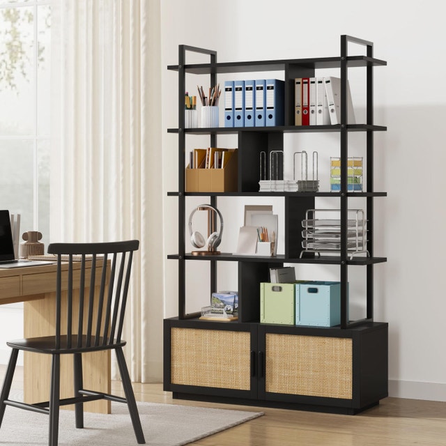 Rattan and Black Metal Bookshelf - photo 2
