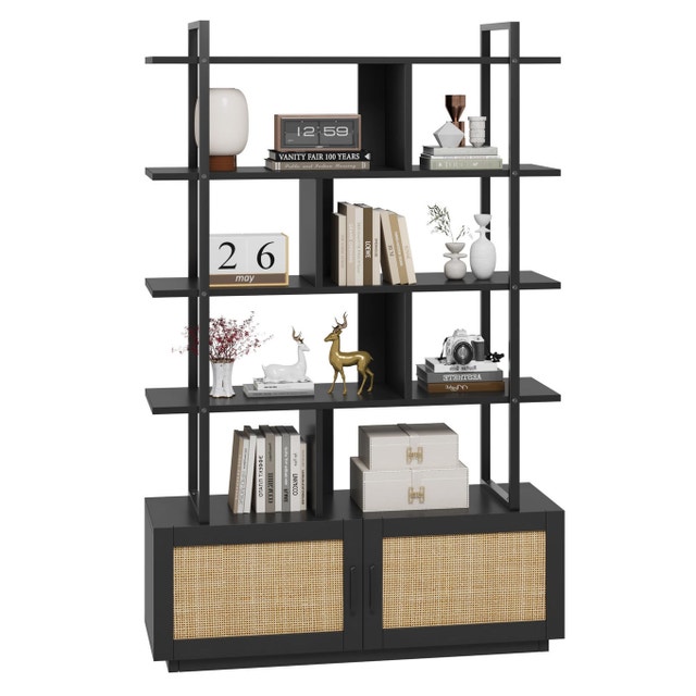 Rattan and Black Metal Bookshelf - photo 3