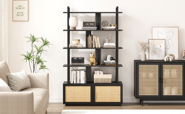 Rattan and Black Metal Bookshelf - photo 5