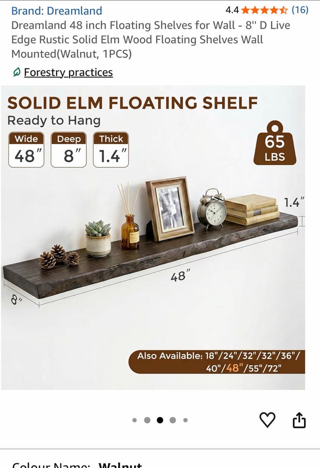 Brand new 48 inch Floating Shelves for Wall - 8'' D Live Edge