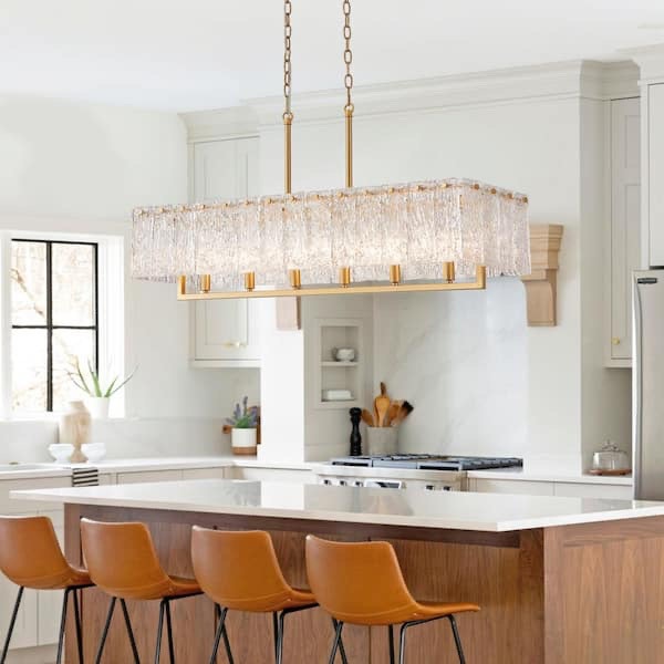 Modern Linear Crystal Chandelier in Gold
