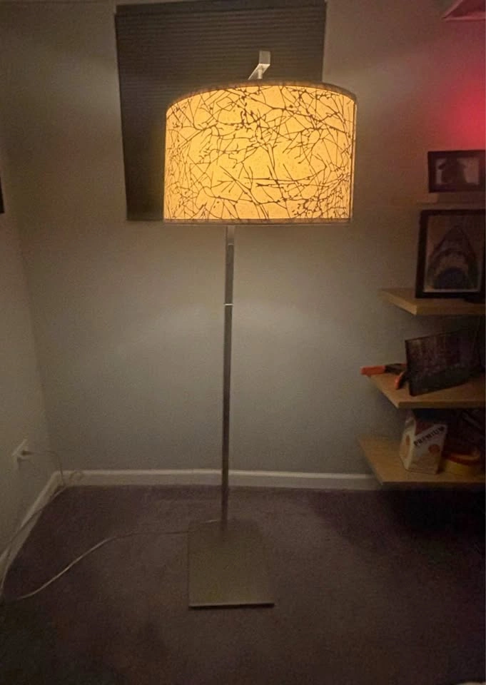 Modern Metal Floor Lamp with Patterned Drum Shade