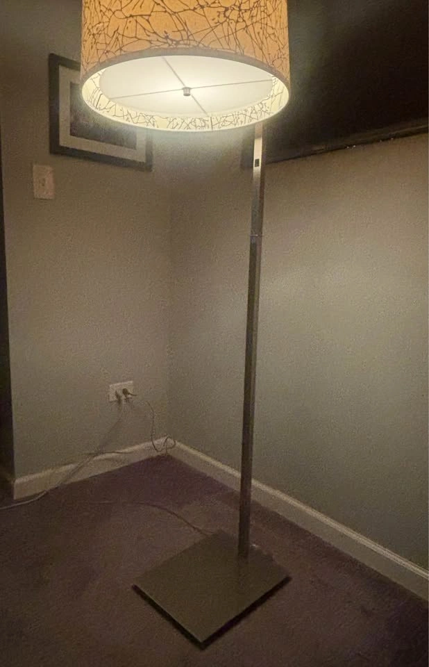 Modern Metal Floor Lamp with Patterned Drum Shade - photo 2
