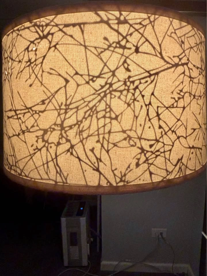 Modern Metal Floor Lamp with Patterned Drum Shade - photo 3