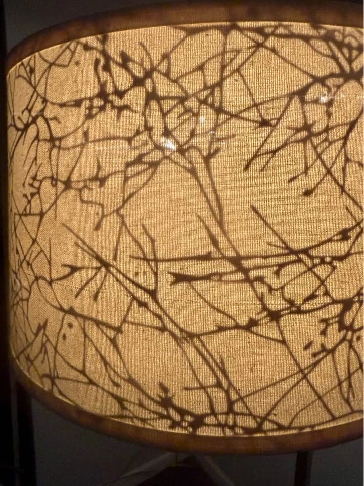 Modern Metal Floor Lamp with Patterned Drum Shade - photo 4