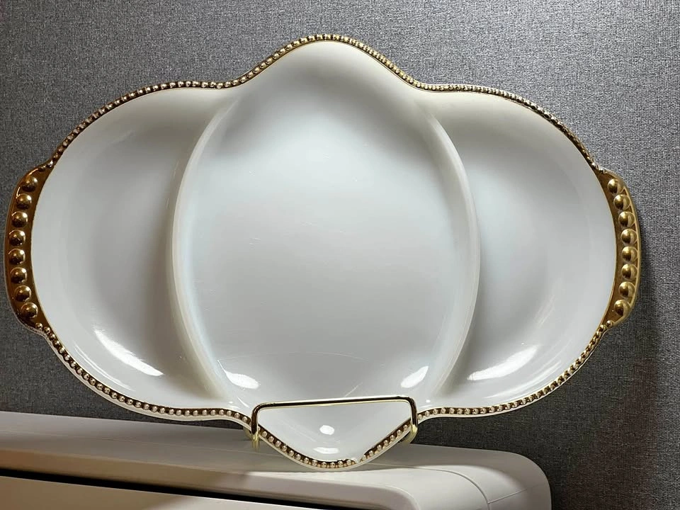Vintage Fire-King White Milk Glass 3-Part Divided Dish