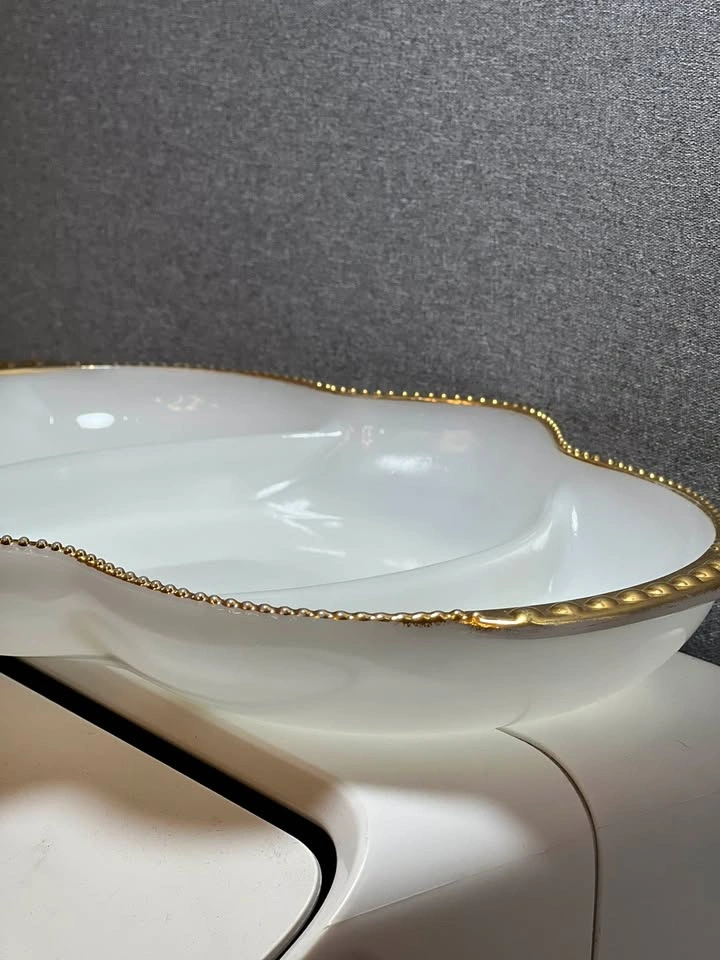 Vintage Fire-King White Milk Glass 3-Part Divided Dish - photo 2