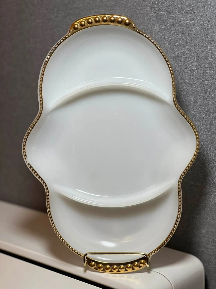 Vintage Fire-King White Milk Glass 3-Part Divided Dish - photo 3