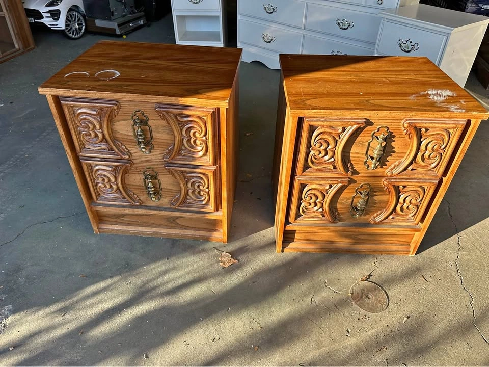 Vintage 1970s Brutalist / Mediterranean Nightstands - Matching P