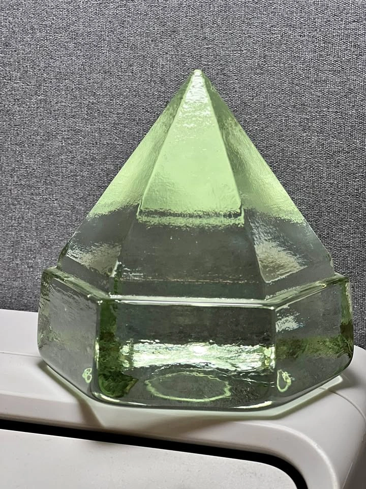 Vintage Heavy Light Green Glass Pyramid Ship Prism Paperweight