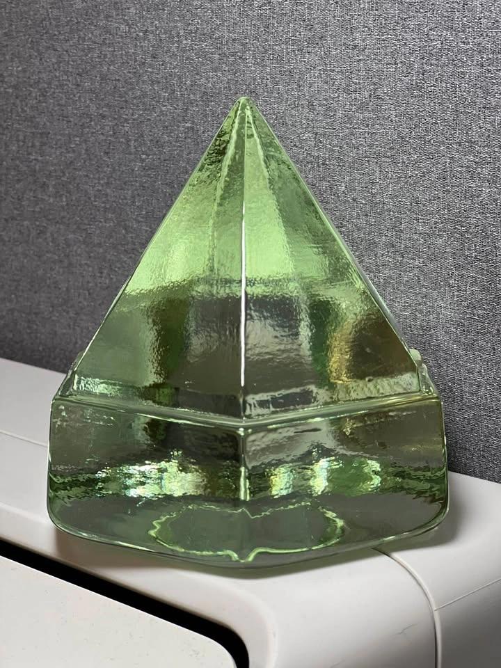 Vintage Heavy Light Green Glass Pyramid Ship Prism Paperweight - photo 2