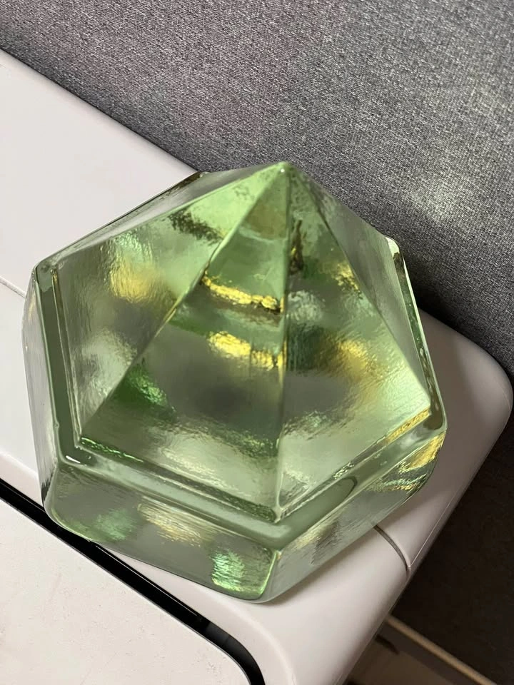 Vintage Heavy Light Green Glass Pyramid Ship Prism Paperweight - photo 3