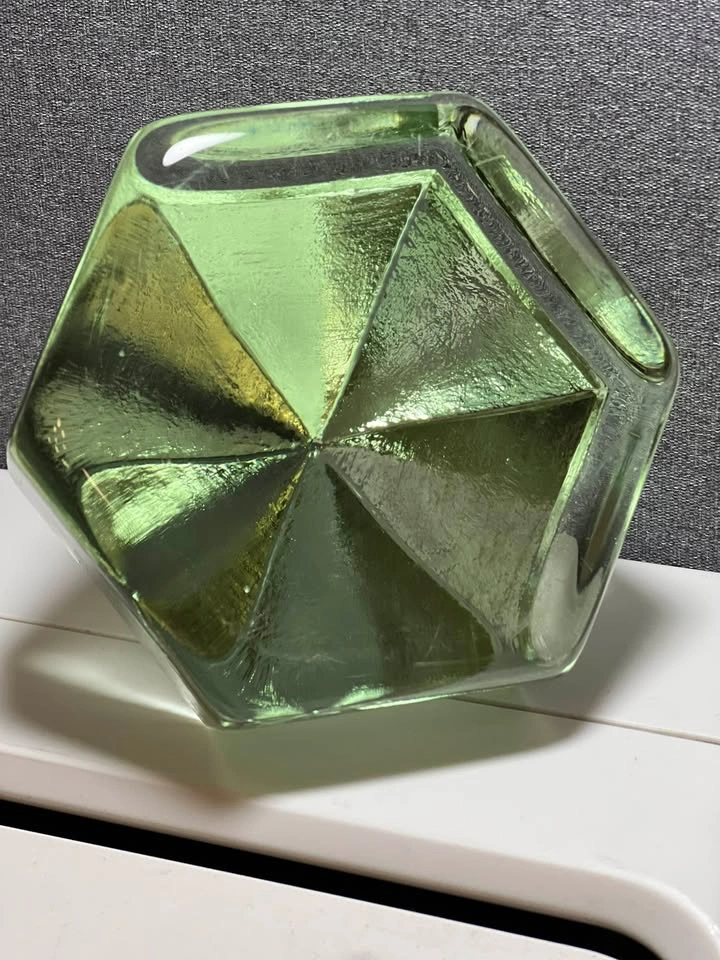 Vintage Heavy Light Green Glass Pyramid Ship Prism Paperweight - photo 4