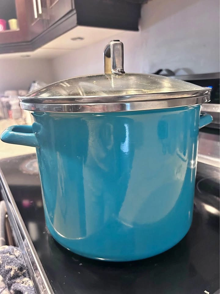 Teal Enamel on Steel Stockpot with Glass Lid