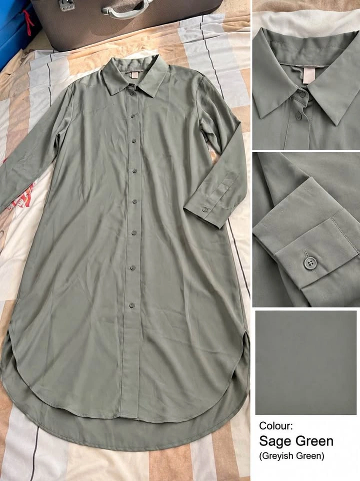 H&M Sage Green Long Sleeve Shirt Dress Size XXL