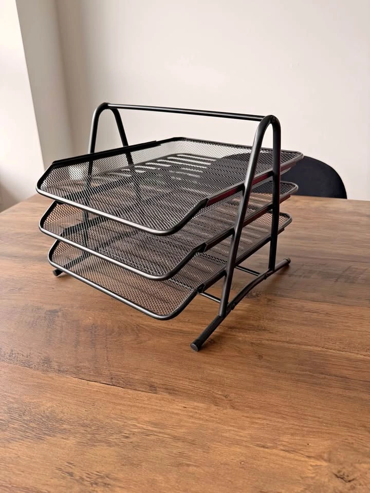 3-Tier Mesh Desk File Organizer – Black, Like New