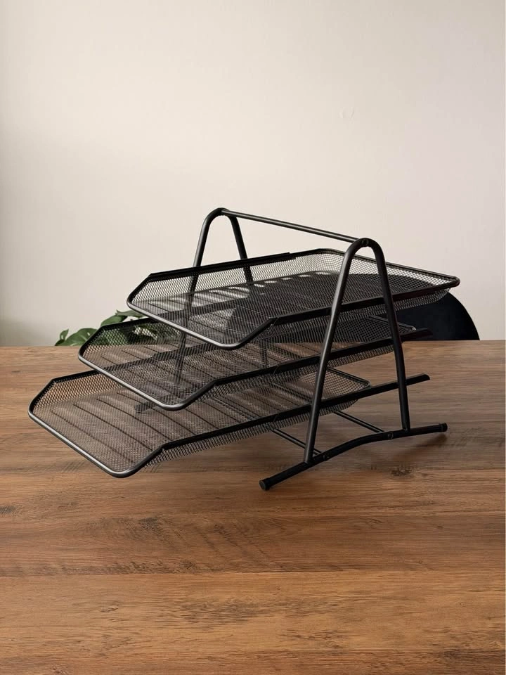 3-Tier Mesh Desk File Organizer – Black, Like New - photo 2