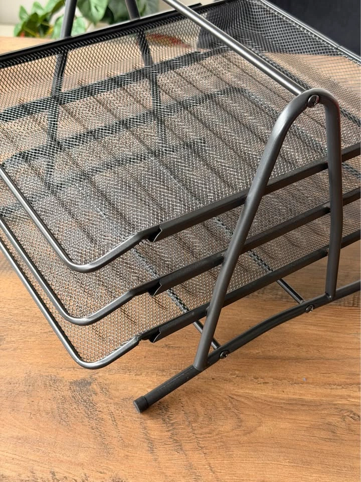 3-Tier Mesh Desk File Organizer – Black, Like New - photo 3