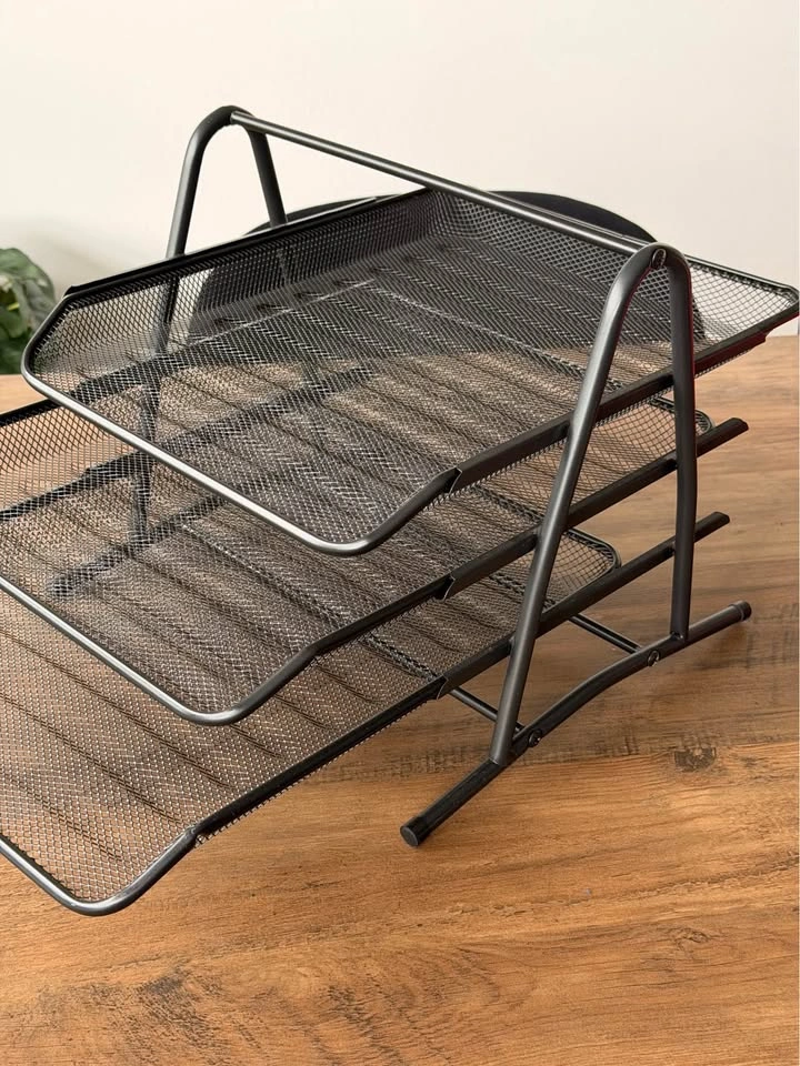 3-Tier Mesh Desk File Organizer – Black, Like New - photo 4