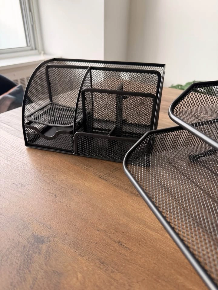 Black Mesh Desk Organizer Set – 3-Tier File Tray + Desk Caddy, N - photo 4