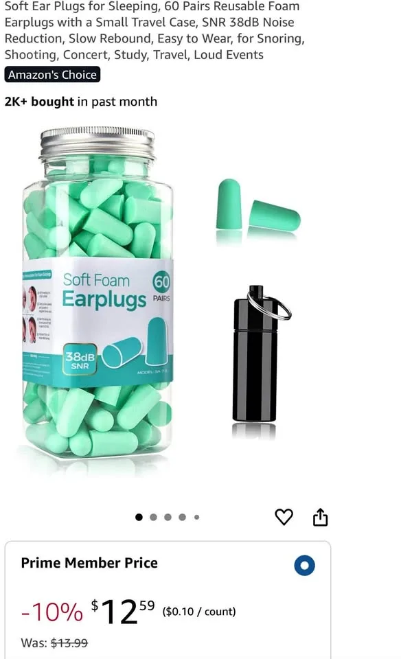 New Soft Ear Plugs, 60 Pairs Foam Earplugs w/ Travel Case thumbnail