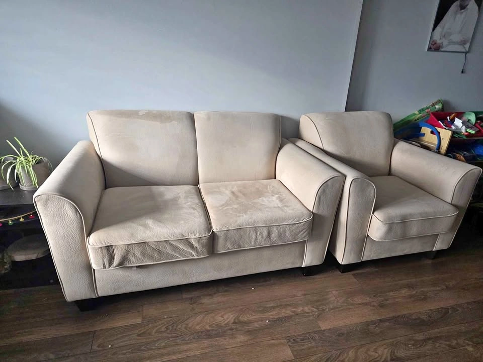 Beige Fabric Loveseat and Armchair Set