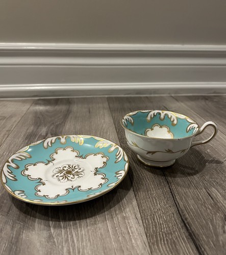 Vintage Royal Chelsea Aqua Turquoise Blue Bone China Teacup And - photo 2