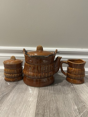 Vintage Japan Ceramic Gentleman Face Teapot Sugar Bowl Creamer S - photo 2