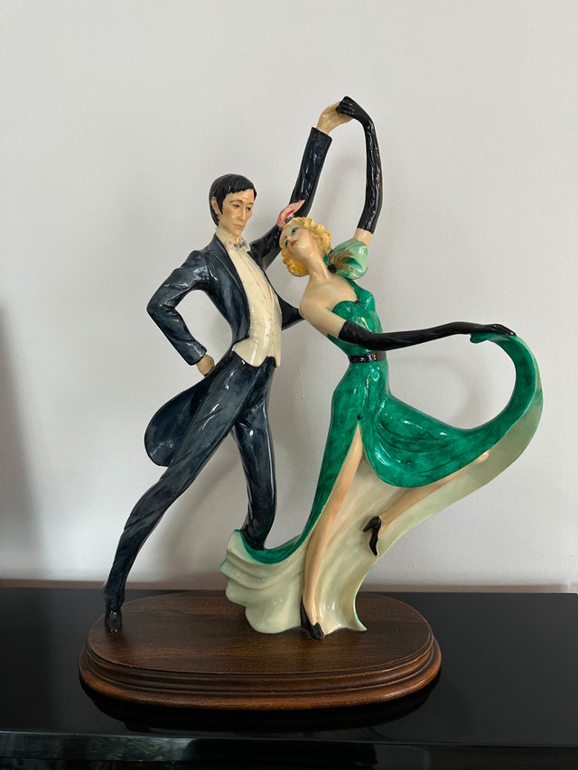 Classic Art Deco-style sculpture titled "Tango" by A. Santini
