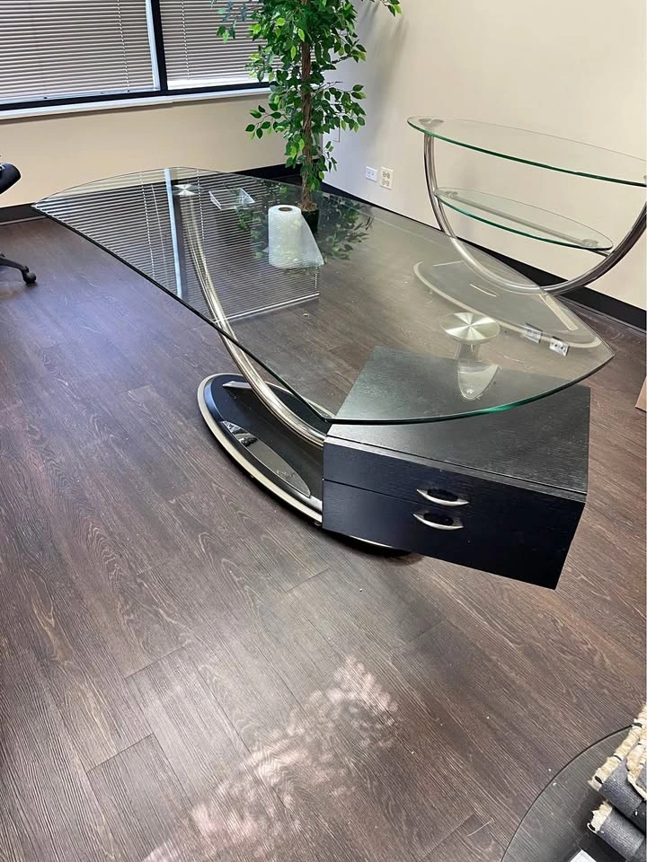 Vizion Glass and Chrome Minimalist Office Desk