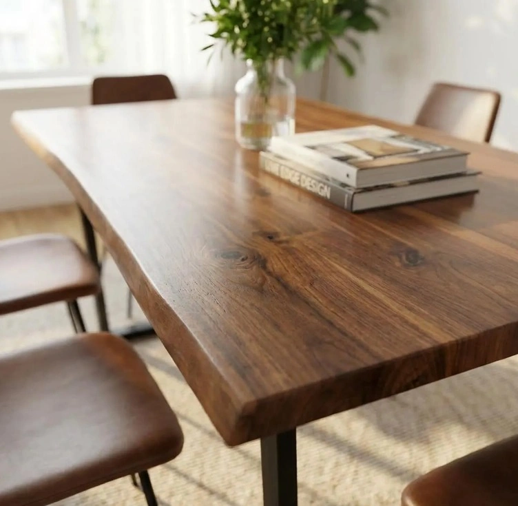 Natural Acacia Live Edge Dining Table | Modern Black Legs - photo 2