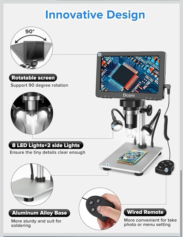 7-Inch Digital Microscope, 1200×, 12MP, 1080P Photo & Video - photo 4