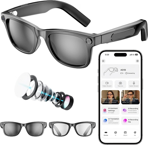 AI Smart Glasses Real-Time Translation 8MP Camera 4K HD