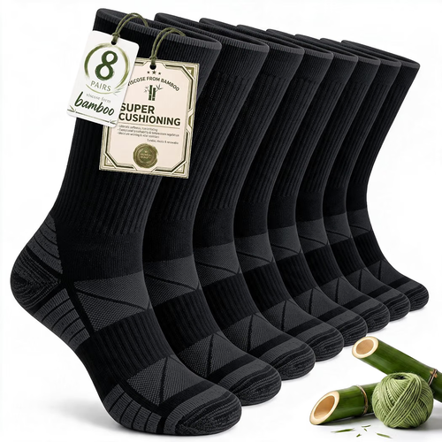 8 Pack Mens Bamboo Viscose Athletic Crew Socks