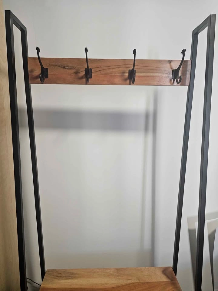 Industrial Wood and Metal Hall Tree with Storage Bench - photo 2