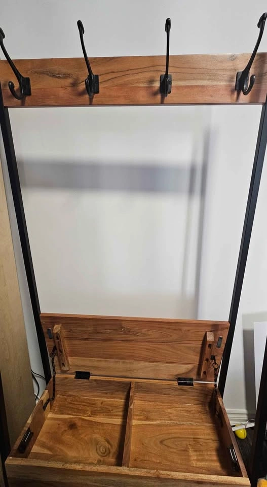 Industrial Wood and Metal Hall Tree with Storage Bench - photo 3