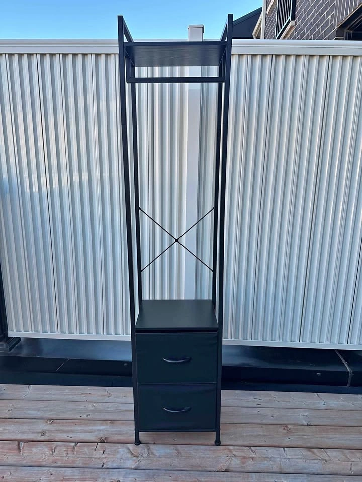 Black Garment Rack with 2 Drawers 180 x 30 x 40cm