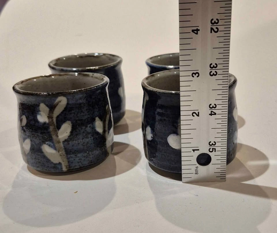 Set of 4 Blue Ceramic Pussy Willow Tea Cups (Skokie) - photo 2