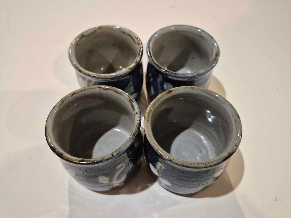 Set of 4 Blue Ceramic Pussy Willow Tea Cups (Skokie) - photo 4