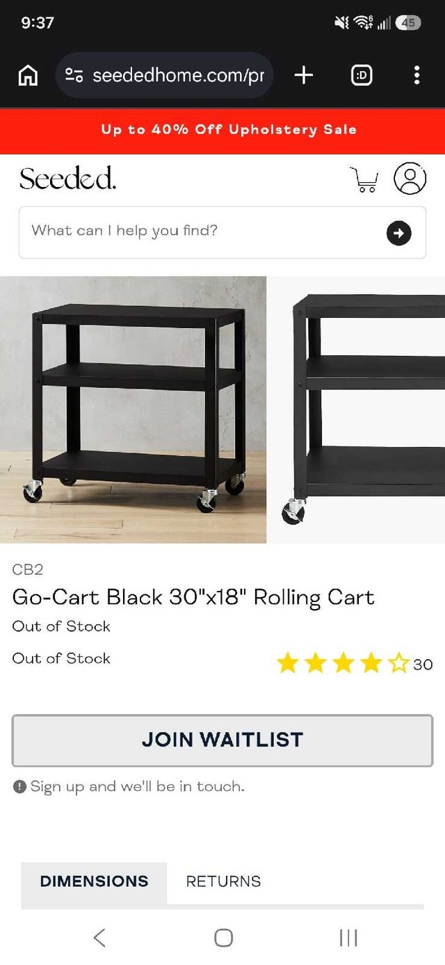 Cb2 Metal 30"x18" Rolling Cart - photo 3