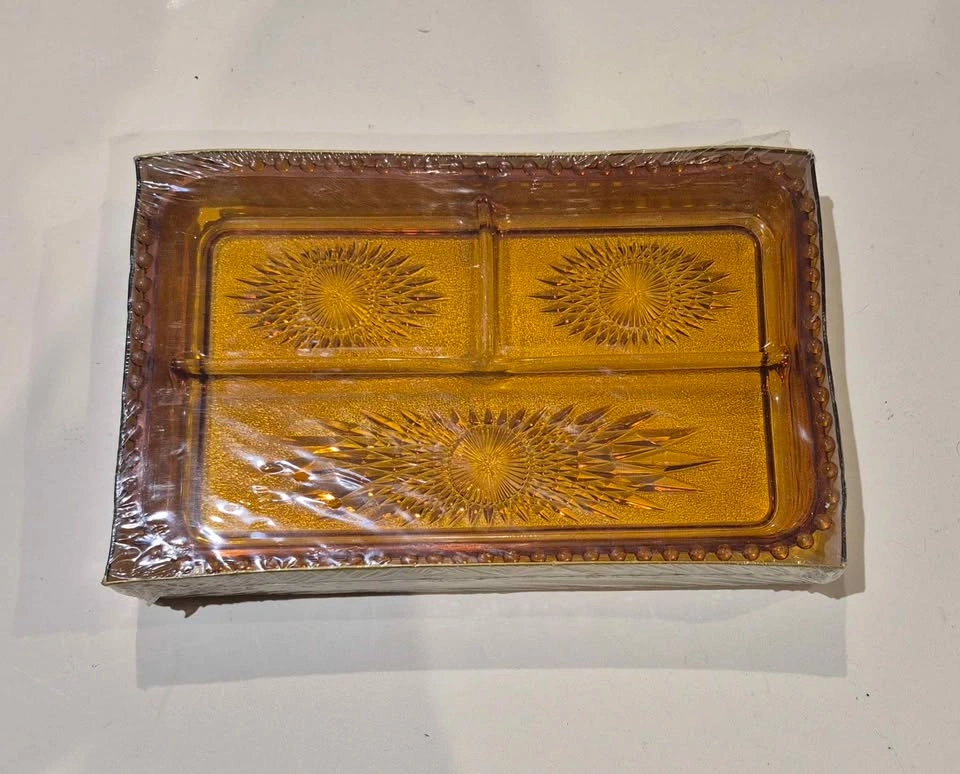 Jeannette Glass Colorama Amber Divided Serving Tray