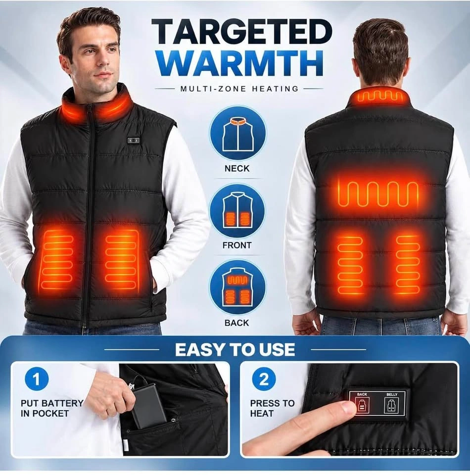 Heated Vest for Men (Size M), 7.4V Rechargeable 5-Zone - photo 2